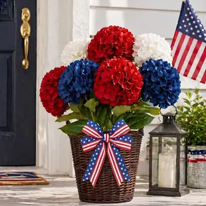 Suncalla 6 Pcs 25.6" Tall Red Blue and White Artificial Hydrangea Flower 4th of July Patriotic Decorations Silk Fake Flowers 250th Anniversary Decor Memorial Day Home Outdoors Indoor Vase Porch Patio