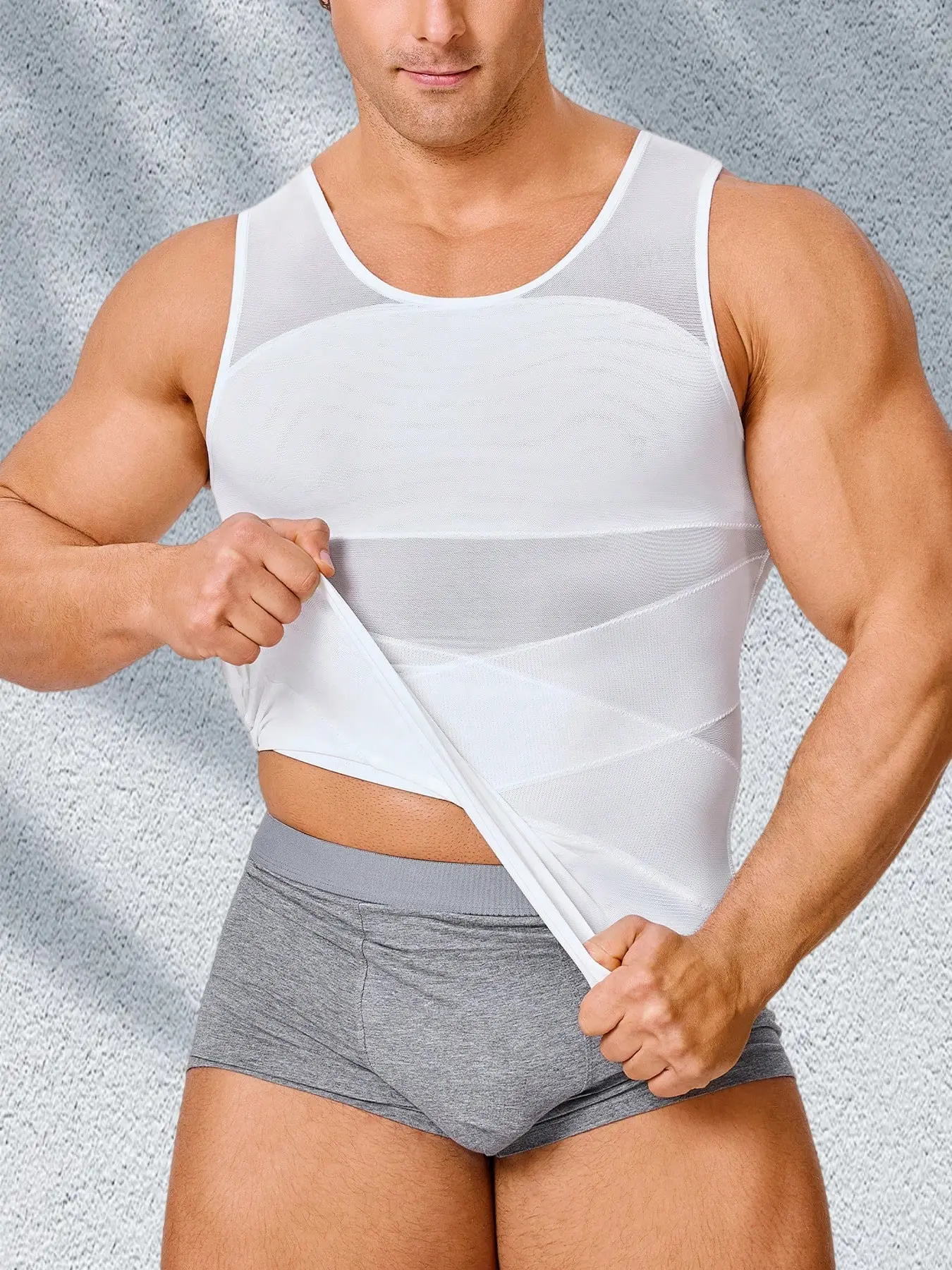 1 Count Men's Solid Color Breathable Tummy Control Compression Shapewear Tops, Waist Trainer Vest, Comfortable Moisture Wicking Mesh Fabric Compression Tank Top, Wide Strap X-Shaped Back Posture Corrector Vest, Ideal for Occasions & Gym