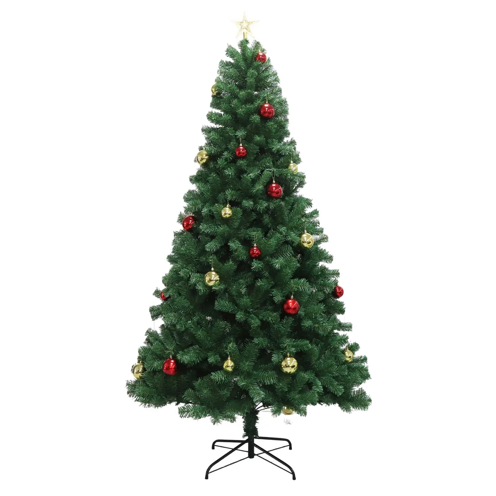 6/7 FT Pre-lit Christmas Tree with 1200 Branch Tips, Artificial Christmas Tree with 250 Lights, Ball Ornaments and Top Star, Xmas Decoration for Home, Office, Party, Holiday, Easy Assembly