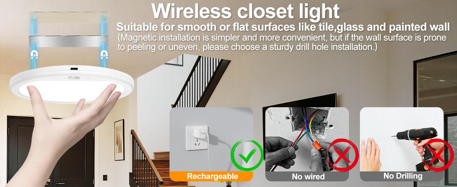 Sensor Ceiling Light with Remote Stick on Closet Light Battery Operated Ceiling Lights for Shower Shed Hallway Porch Stairs