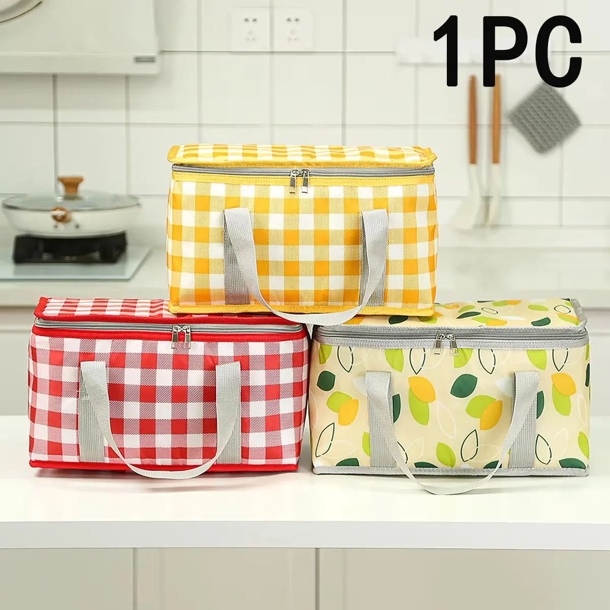 Large Capacity Checkered Insulated Cooler Bag, Portable Handheld Picnic Basket, Outdoor Camping Travel Thermal Lunch Tote Bag