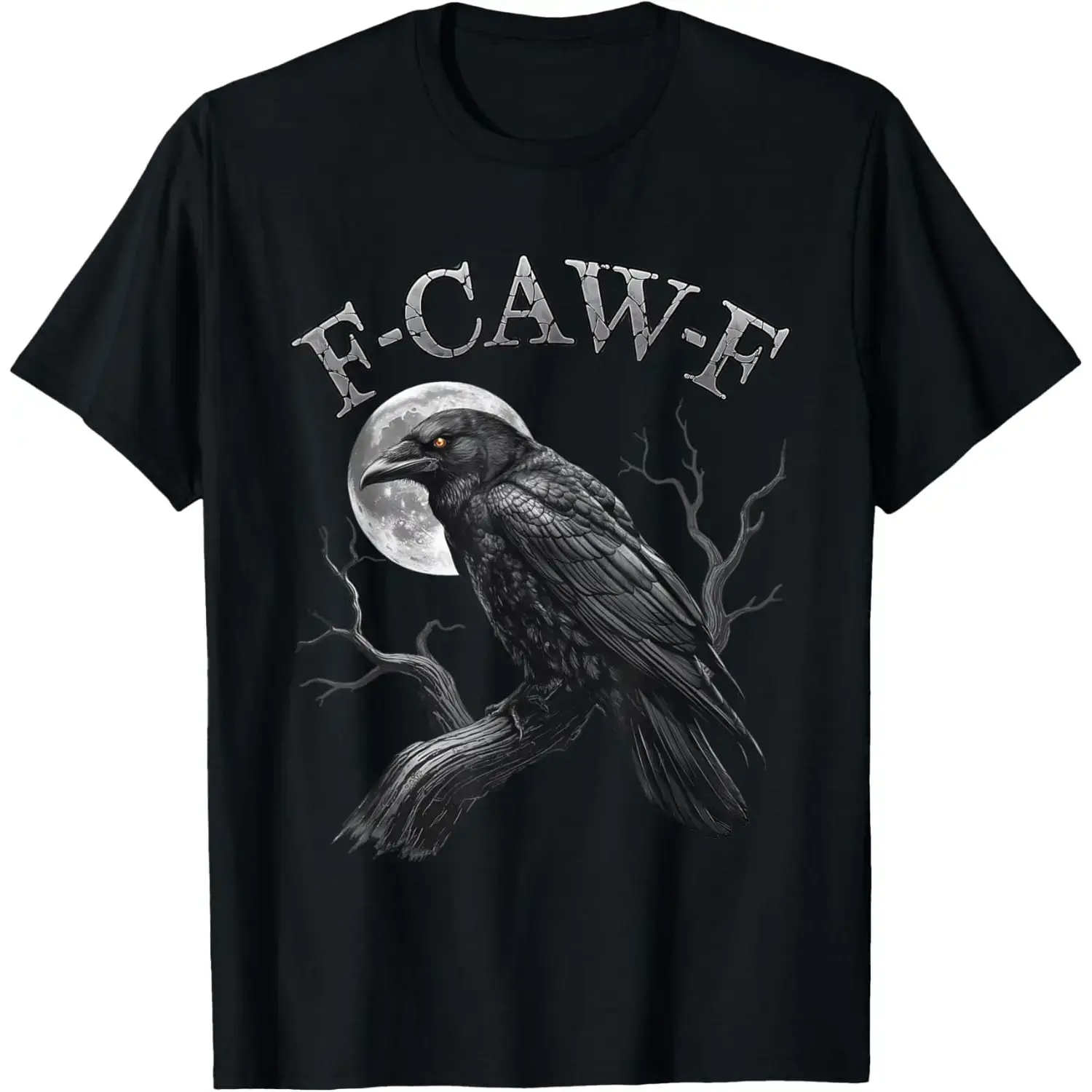 Women's Gothic Crow & Crescent Moon Graphic Short-Sleeve T-Shirt - 100% Soft Cotton Round Neck Lady Fashion Outdoor Casual Streetwear Essential