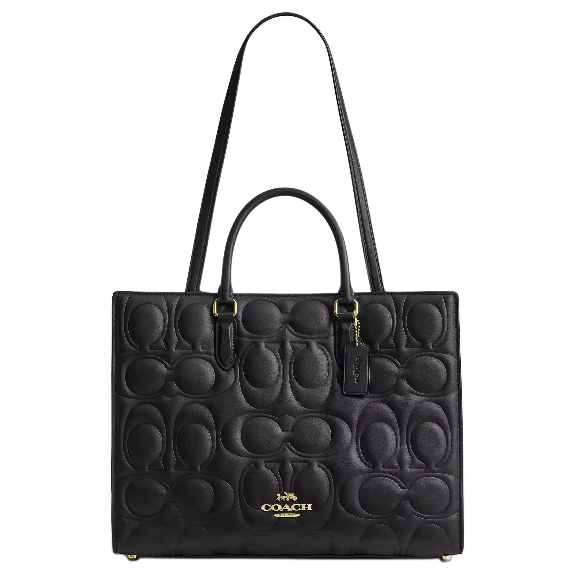 COACH Maggie 36 Leather Tote Bag for Women – Signature Logo, Oversized Shoulder Handbag in Black