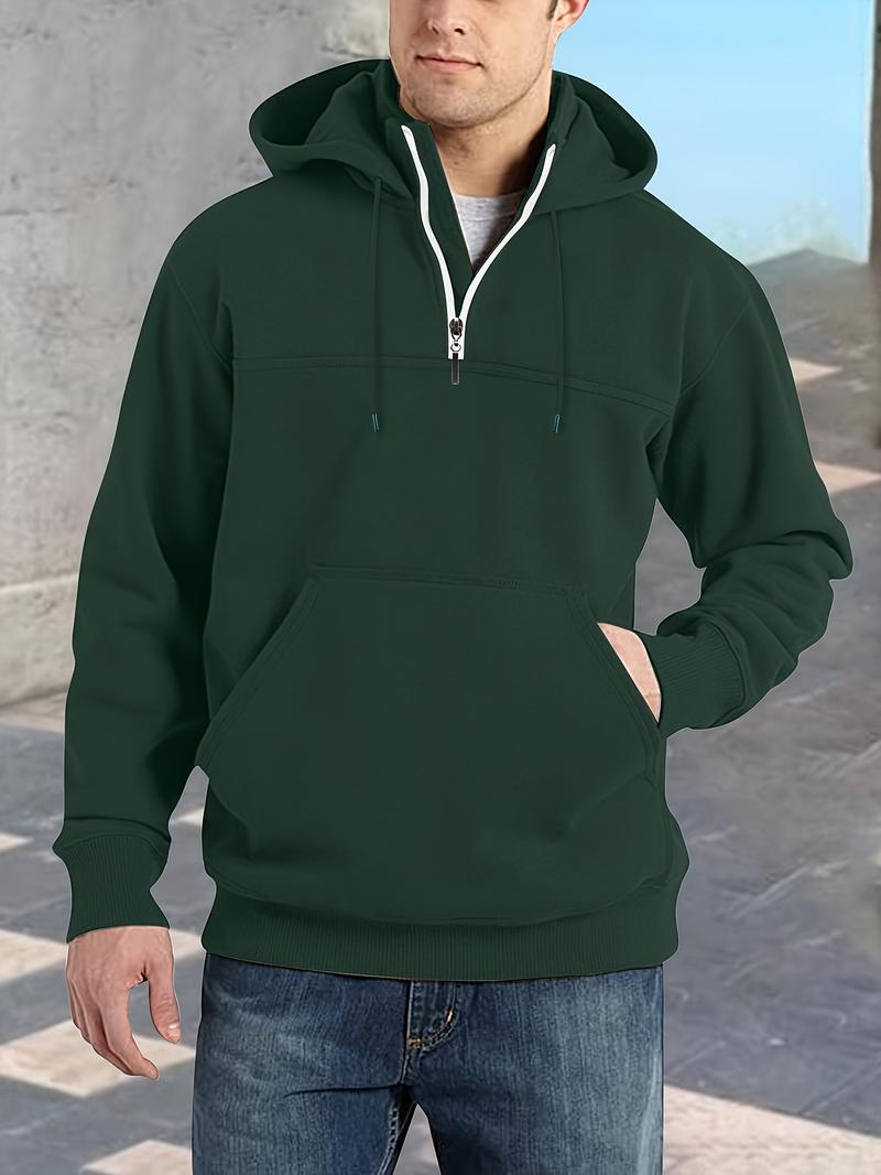 [Winter Warm Hoodie] Men's Heavyweight Hooded Sweatshirt - Winter Warm Pullover Hoodie, Casual Gym & Casual Attire, Machine Washable Solid Color Long Sleeve Hoodie for Men, Training & Outdoor Activities (Regular Fit, Autumn/Winter) - No Belt Loops/Ties