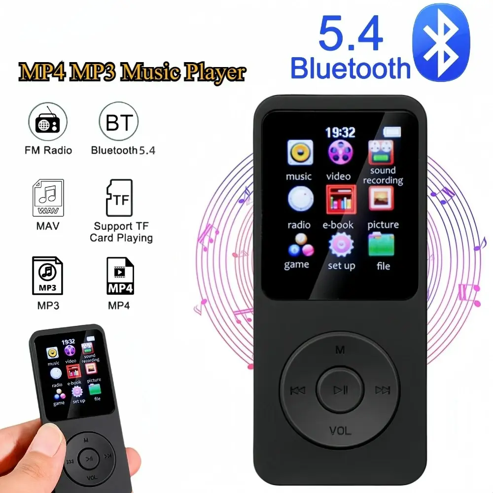 1.8 inch MP4 MP3 Player Built-in Speaker Portable Music Player Bluetooth 5.4 Stereo Player Sports FM Radio E-Book TF Audio Automatic