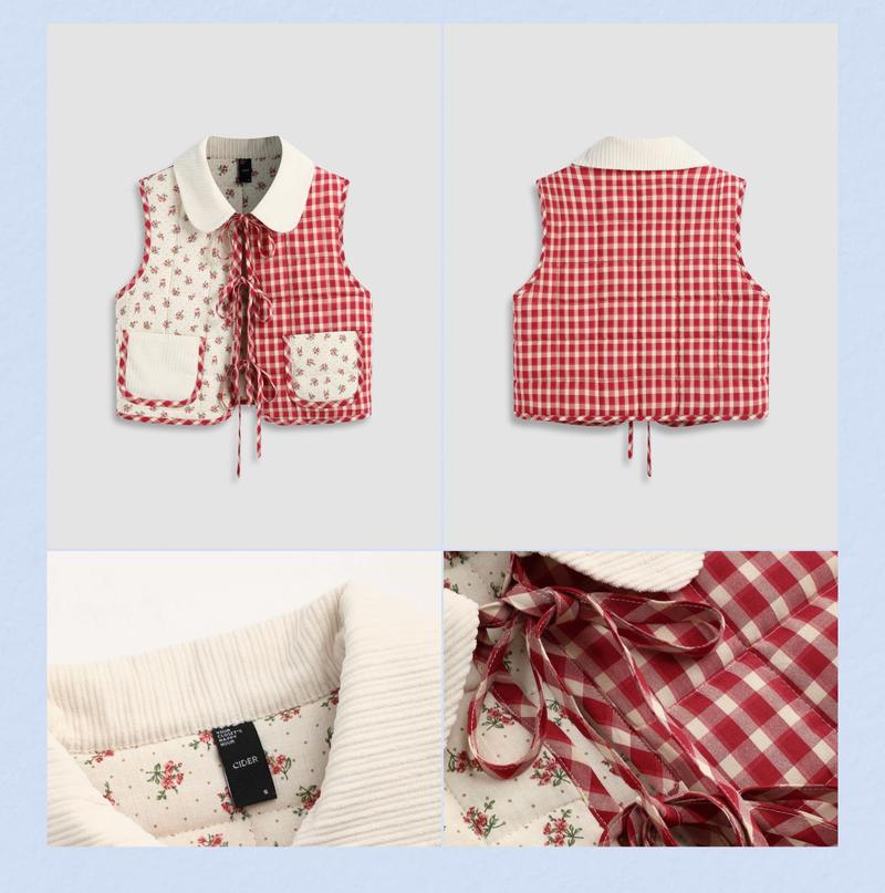 Cider [size 2-10] Oversized Contrast Check Tie Front Bow Vest