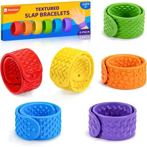 Textured Slap Bracelets - 6PC Silicone Sensory Fidget Toys for Kids, Teens & Adults - Calming Tools for Autism, ADHD, Anxiety & Stress Relief - Ideal for Classroom Rewards & Stocking Stuffers Gifts