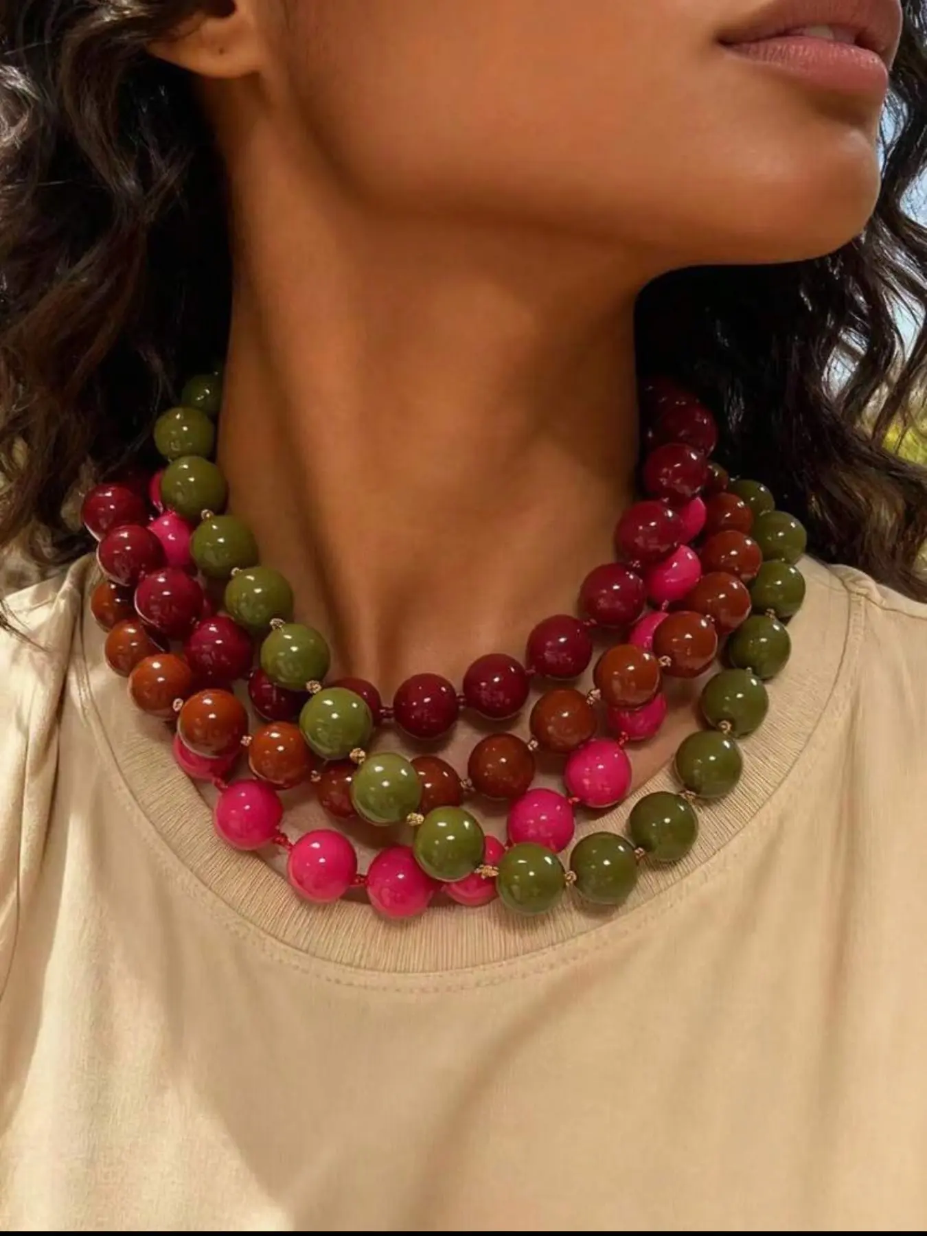 Fashionable Minimalist Round Acrylic Beaded Necklace for Women, Versatile Jewelry for Holidays and Everyday Wear, Stylish Accessory