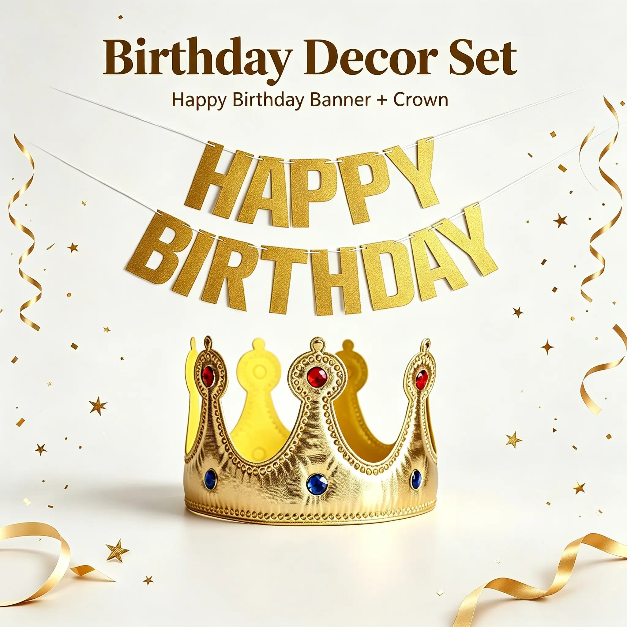 2pcs/One set birthday kit: 1 birthday hat + 1 birthday banner, suitable for children, teenagers, and other groups, creating a warm birthday party atmosphere.