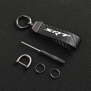 Carbon Fiber Texture Metal Keychain, Creative Key Accessory for Men and Women, High-Quality Key Ring for Dodge Srt Logo Vehicles