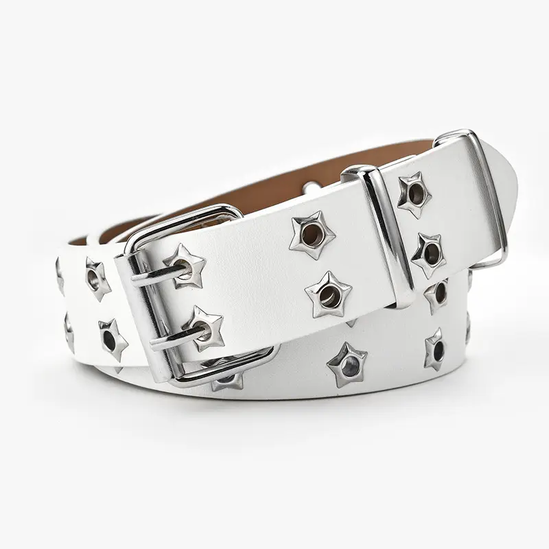 Star Studded Belt for Women Men, Punk Fashion Belt with Metal Buckle, Y2K Vintage Leather Belt for Jeans, Cargo Pants, Streetwear Outfits and Everyday Fashion Accessories