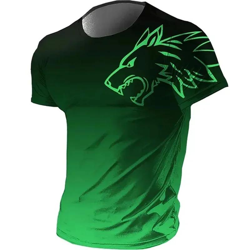 Kyn Apparel T-shirts for men fitness sportswear 2024 Summer Vintage Men's 3d Printed Quick-Drying Gradient T-shirt Animal Wolf Short Sleeve