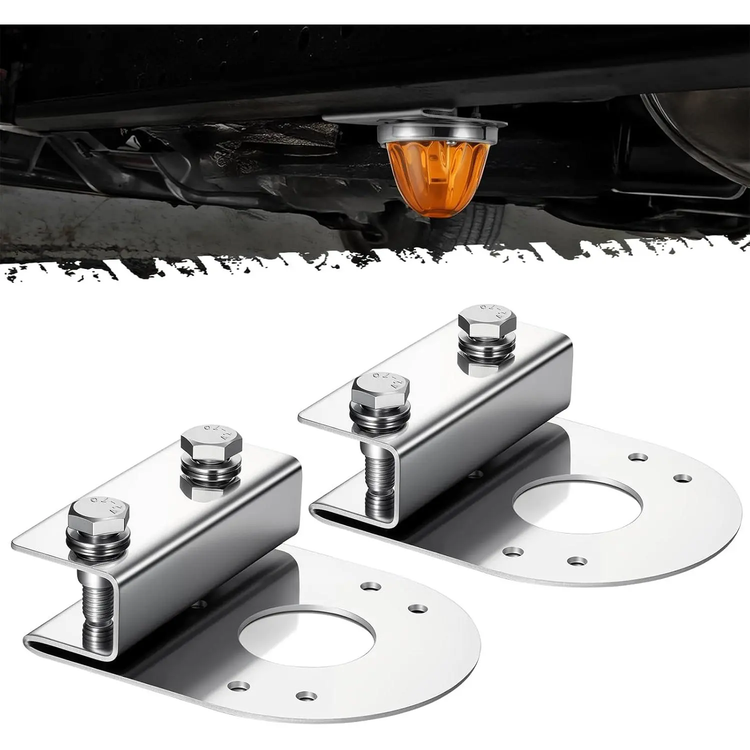 2Pcs Straight Down Watermelon Light Under Glow Frame Brackets, Clamp-On Mount No Drilling Required, Stainless Steel, Universal for Semi-Trucks Trucks Pickup