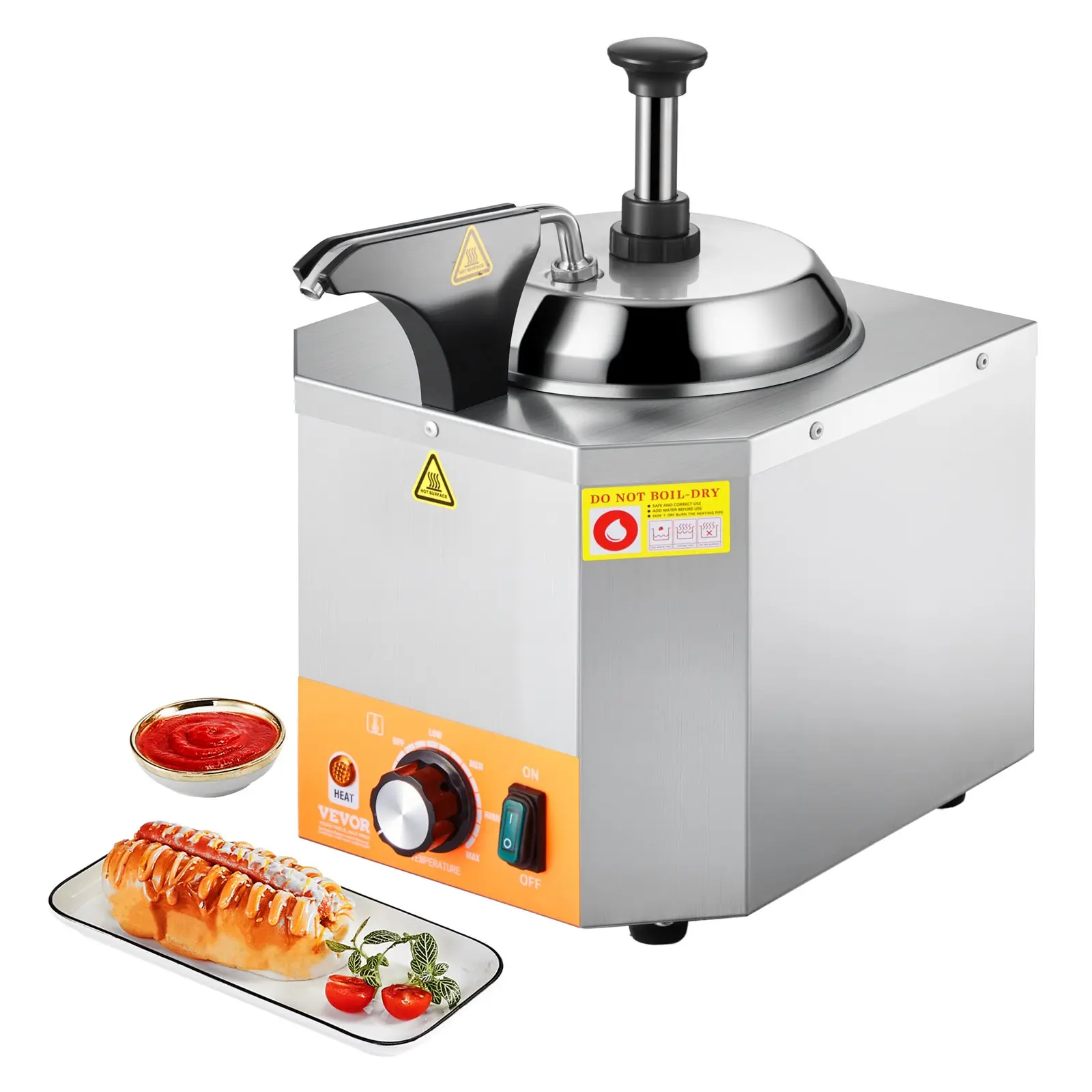 VEVOR Electric Cheese Dispenser with Pump, 2.4L Commercial Hot Fudge Warmer, Stainless Steel Heated Pump Dispenser, 86-230 Temp Adjustable Nacho Cheese Sauce Warmer, for Hot Fudge Cheese Caramel
