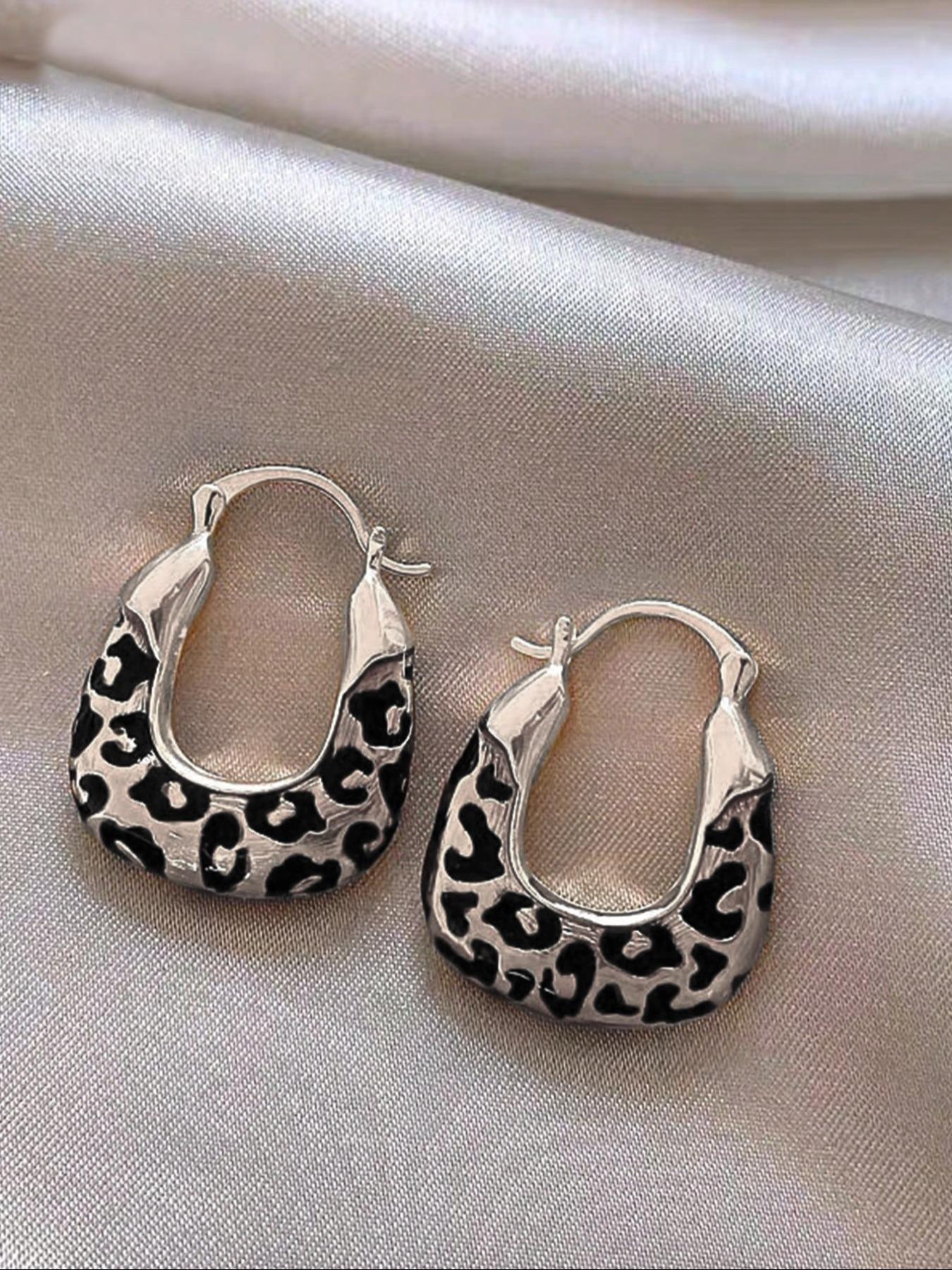 Vintage Geometric Leopard Print Statement Earrings, Y2K Aesthetic Elegant Women's Jewelry for Party & Daily Wear
