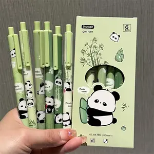 Cute Panda Design Gel Pen, 6/12pcs Press Type Gel Pen, Writing Pen for Students, Stationery Supplies for Home School Office Dormitory