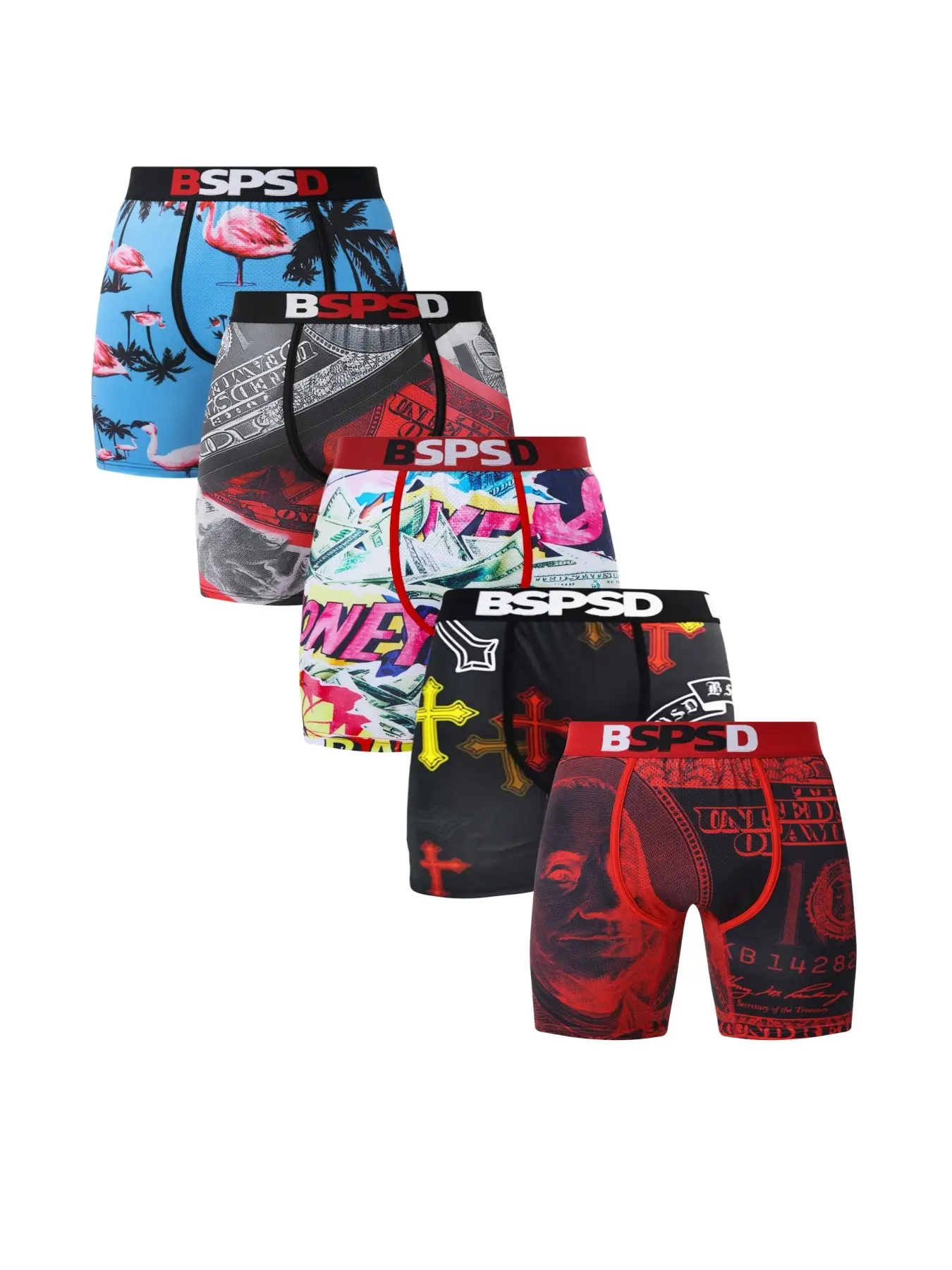 5Pcs Men's Soft Breathable Digital Print Underwear Boxers Briefs, Skin-Friendly Fabric, Moisture-Wicking, Ideal for Sports & Casual Wear