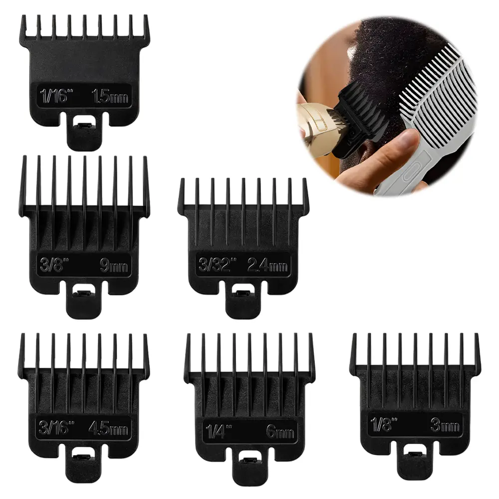6 Pcs Trimmer Replacement Guide Guards, Snap-On Hair Clipper Combs 1/16" to 3/8", Black Universal Trimmer Guards Compatible with Multipurpose T-Outline Trimmers
