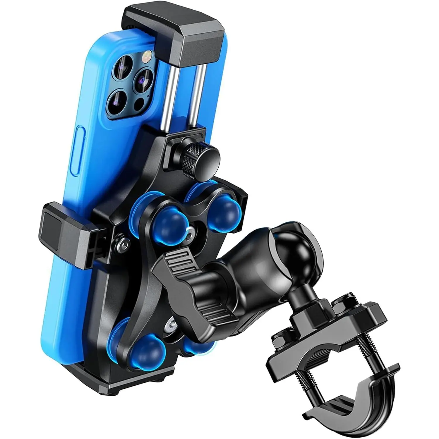 Phone Mount with Vibration Dampener for 4.7"-7.2" Phone |  Secure Lock, Anti-Shake  Cellphone Holder,  Phone Mount with Metal Base Fit for 0.5"-1.26" Handlebar