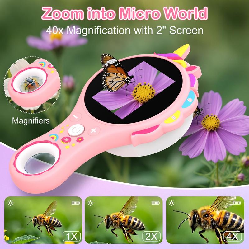 Digital Microscope Camera, Mini Pocket Handheld Camera with 2" Screen, 500X Zoom, 8LED Lights, Macro Lens, Birthday Gift for Students