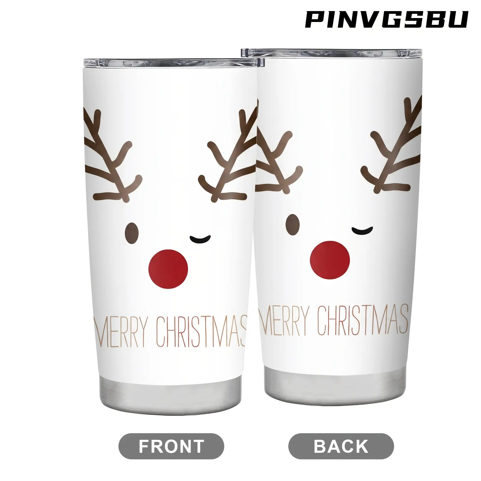 1pc 20oz Stainless Steel Christmas Tumbler Cute Reindeer Face Merry Christmas Travel Mug Double Wall Vacuum Insulated Coffee Cup Holiday Drinkware Secret Santa White Elephant Stocking Stuffer Christmas Gift Winter Cup for Women Men Family Friends