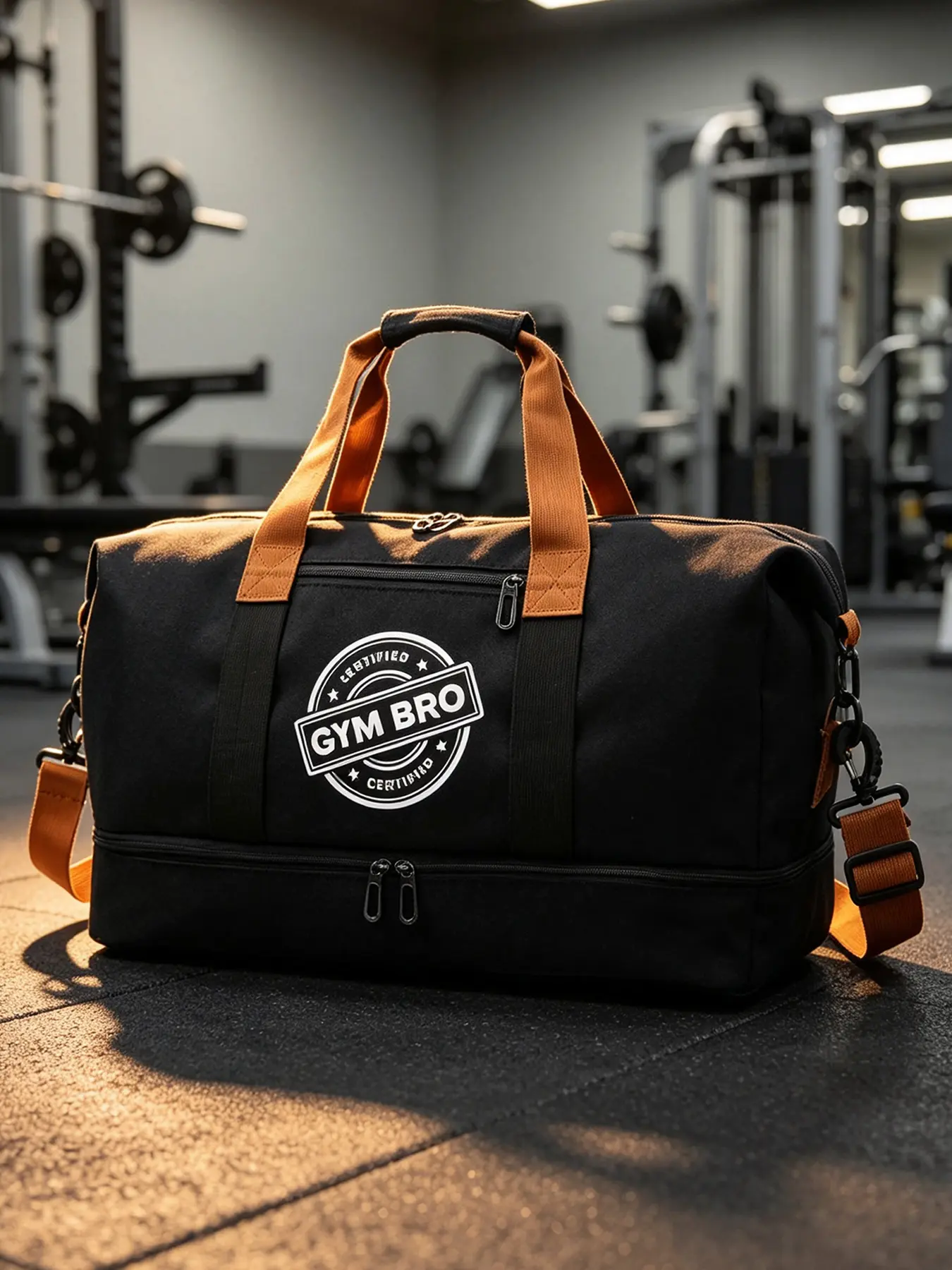 Unisex minimalist gym bag printed with GYM logo, large capacity sports duffel, hand & crossbody carry design, great for travel and workouts.