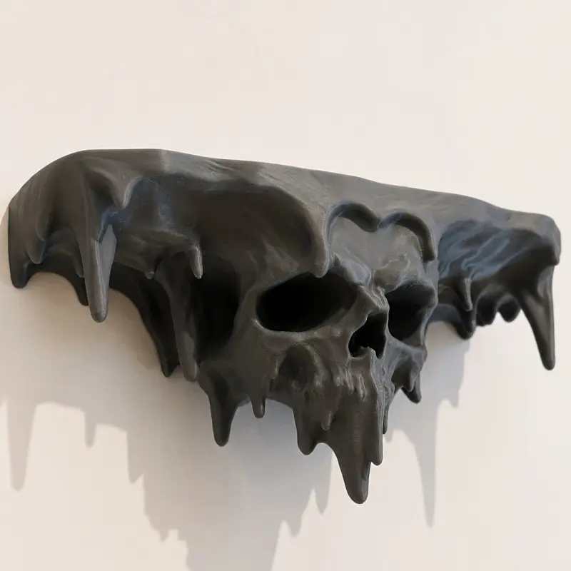 Melting Skull Floating Shelf, Wall Mount, 3D Printed, Cool Style, Unique Design, Durable, Decorative, Home Wall Decor, Holds Various Ornaments