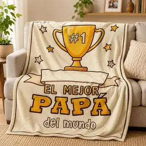 #1 Dad Trophy Blanket, "El Mejor Papá del Mundo" Spanish Print, Soft Warm Throw for Man Cave Office Living Room, Hispanic Father's Day Gift