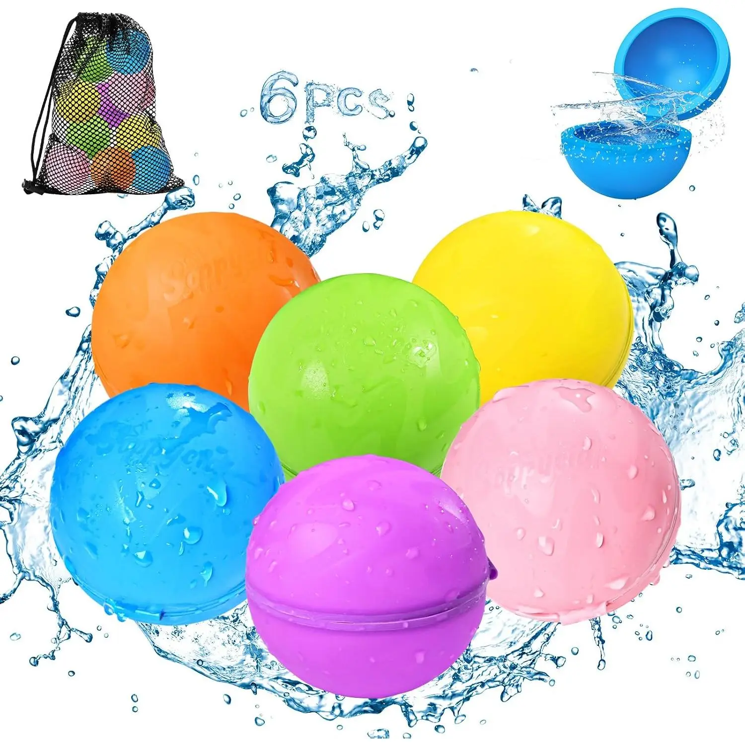 Water Balloons Reusable Splash Ball, Latex-free Water Bomb Pool Toys, No Tying Easy Quick Fill, Magnetic Self-sealing Water Balls for Kids & Adults All Ages Summer Fun Outdoor Party Games