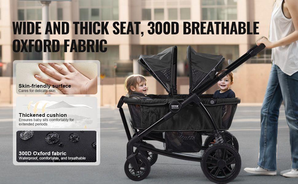 VEVOR All-Terrain Stroller Wagon, 2 Seats Foldable Expedition 2-in-1 Collapsible Wagon Stroller, Includes Canopy, Parent Organizer, Snack Tray & Cup Holders, 55lbs for Single Seat, Black VEVOR All-Terrain Stroller Wagon, 2 Seats Foldable Expedition 2-in-1 Collapsible Wagon Stroller, Includes Canopy, Parent Organizer, Snack Tray & Cup Holders, 55lbs for Single Seat, Black