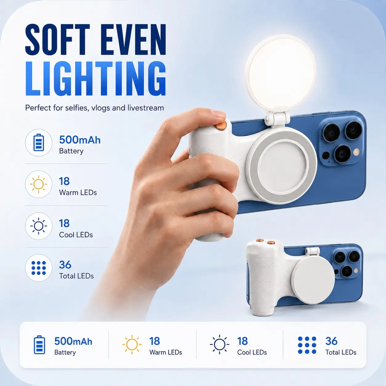 Km06 Magnetic Smartphone Camera Grip, Handheld Anti-Shake Stabilizer, Bluetooth-compatible Remote & Zoom Control, Ideal for Photography