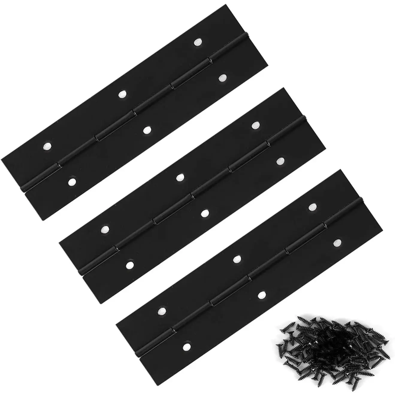 3 Pack 6-Inch(15Cm) Black Stainless Steel Heavy Duty Continuous & Piano Hinge, 2 inch(50mm) Open Width Piano Boat Hinges,. Door, DIY  Boxes, Toolbox, Furniture,with Screws