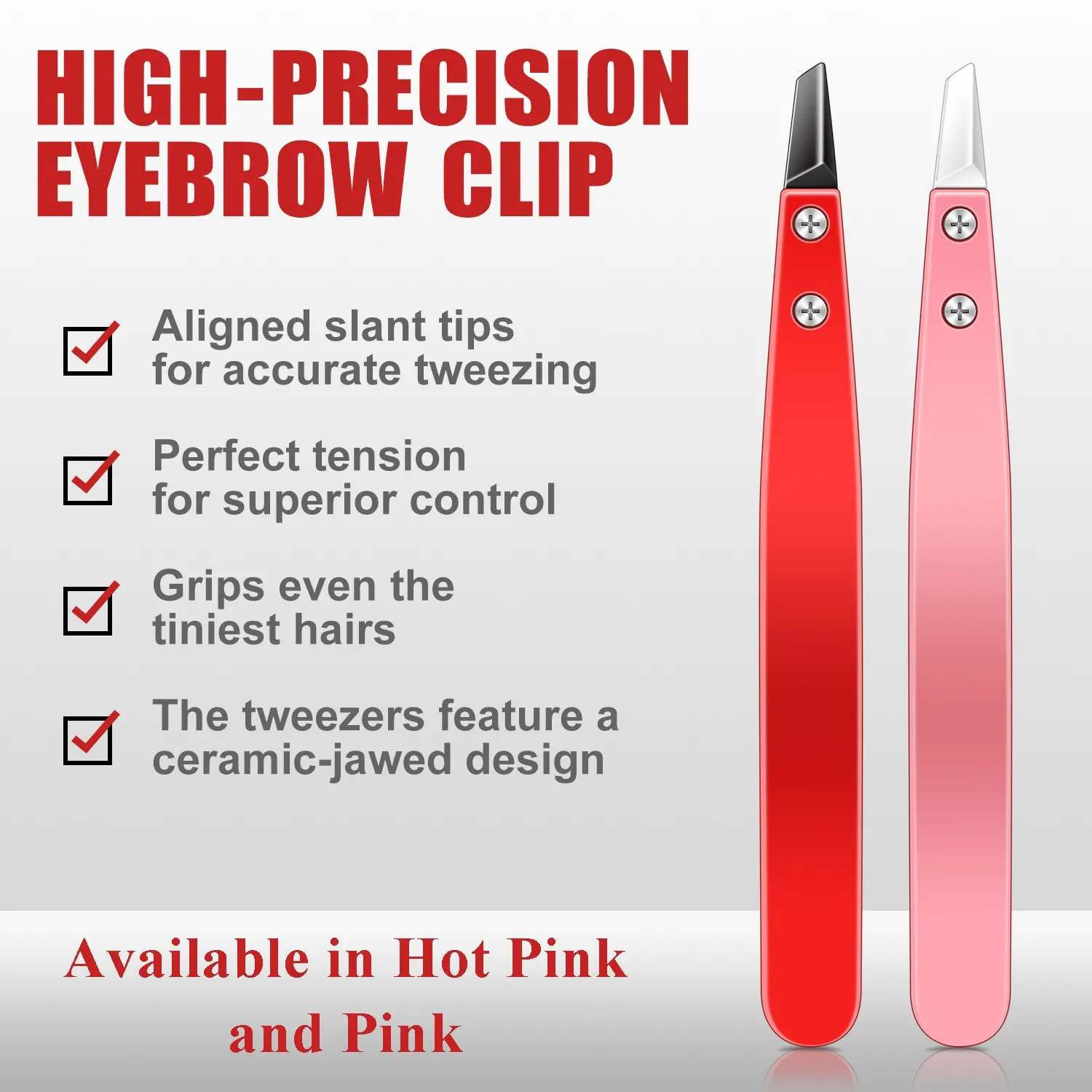 Half Ceramic Slanted Eyebrow Tweezers, Rose with Plastic Storage Box, High Precision Hair Removal Tool for Women, Daily Makeup Essentials