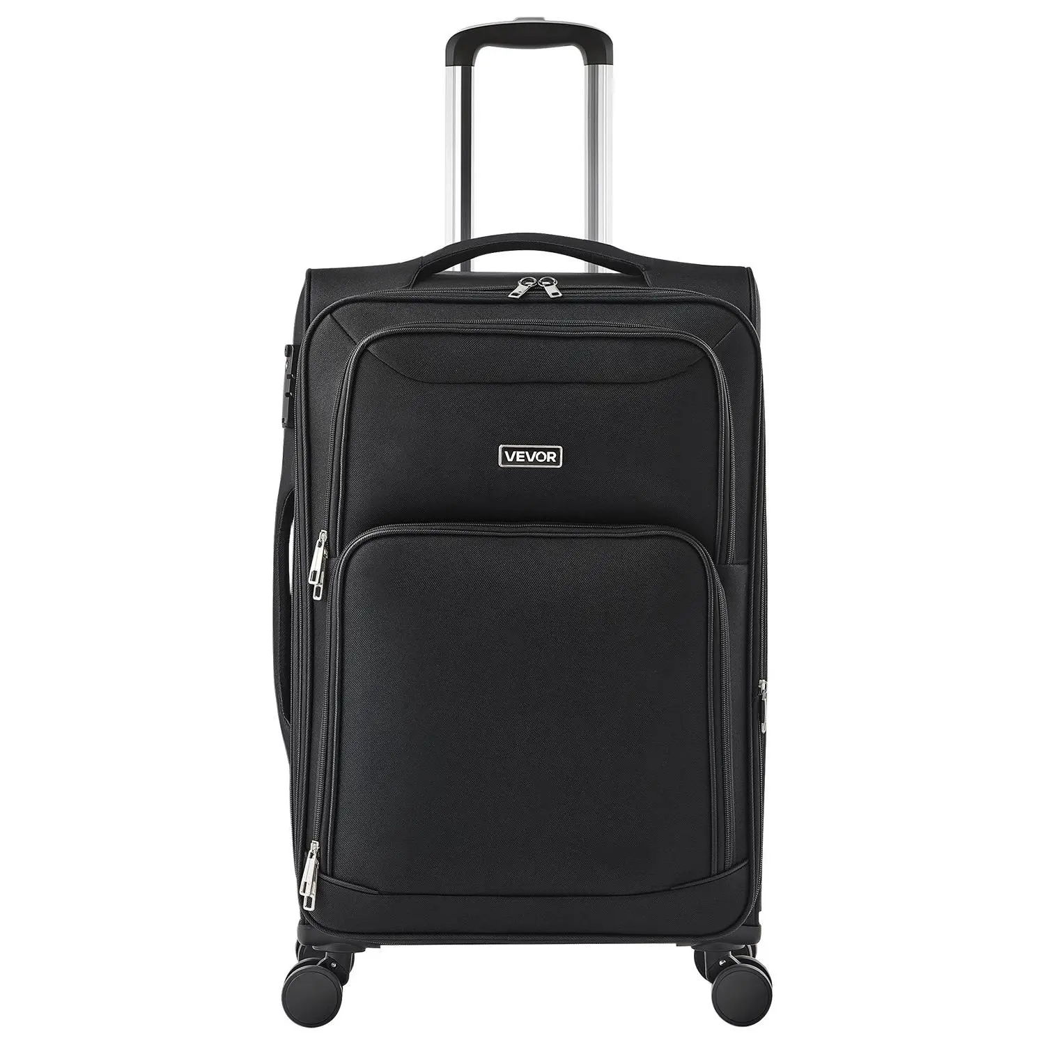 VEVOR 24-Inch Softside Expandable Checked Luggage with Wheel Spinners, TSA Lock, Twill Material, Zip Drawstring Pocket, Carry Handle, 17.32x11.81x27.36 in/440x300x695 mm Lightweight Black Suitcase