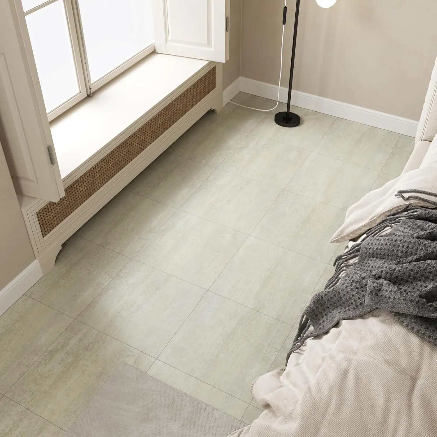 12"x12" Light Beige Concrete Peel and Stick Floor Tiles Thick Vinyl Flooring  Self Adhesive Removable Sticky Stick  Floor Tile for Kitchen Bathroom Basement Flooring 6 Tiles