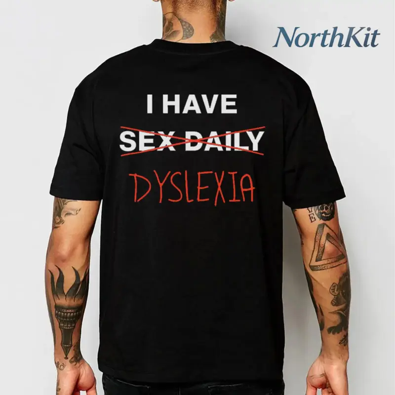 Dyslexia Graphic Print T Shirt Casual Short Sleeve Crewneck Soft Washed Breathable Fabric Relaxed Fit Street Style Menswear Tee Loose Denim, Tops, Shortsleeve, Round Neck, Street Wear, Casual Wear, One-Piece