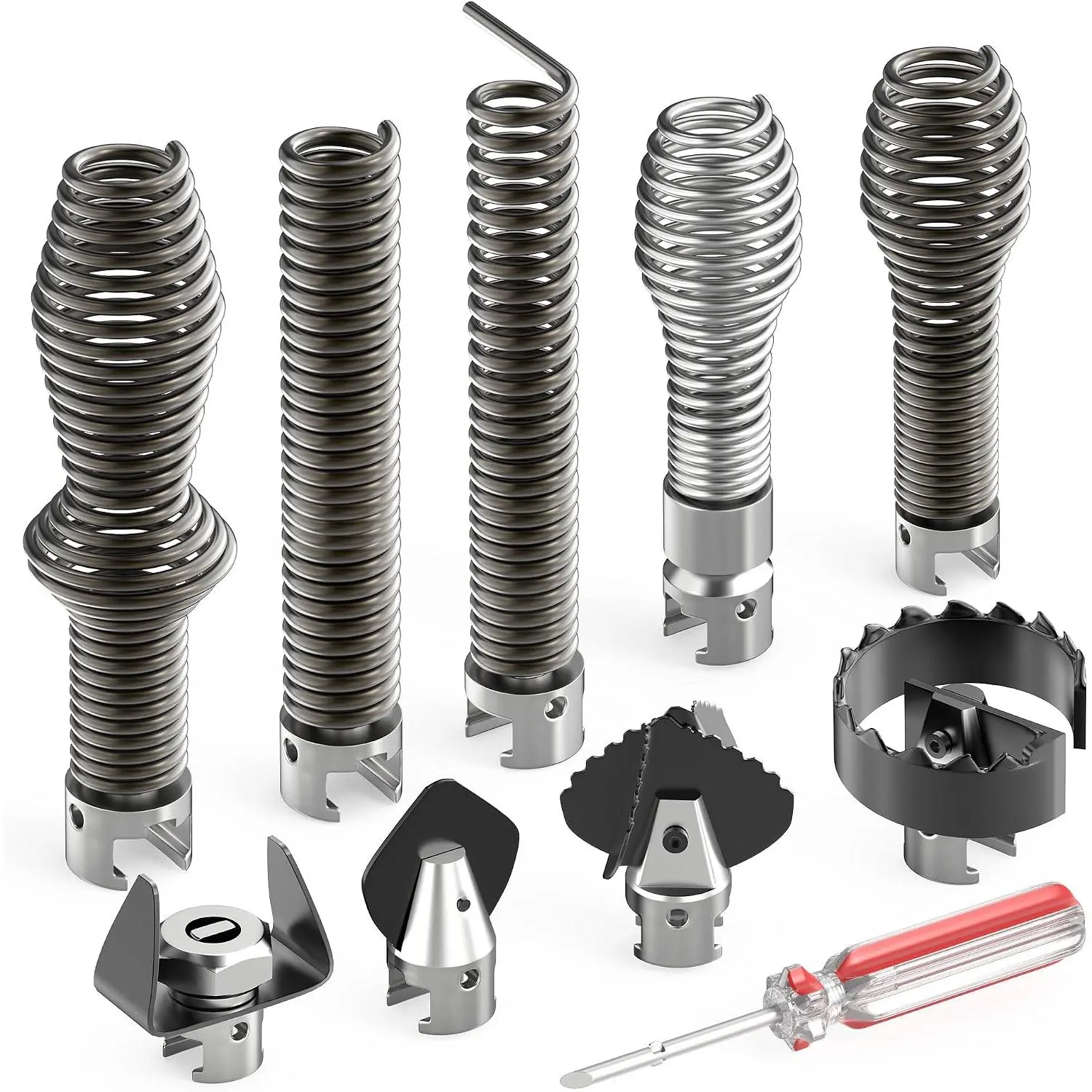 10PCS Drain Cleaning Kit, Clog Removal Plunger Set with Heavy-Duty Plunger, Auger Snake, Wrench & Tools for 5/16-in to 3/4-in Cable Snake – for Sink, Toilet, Drainpipes