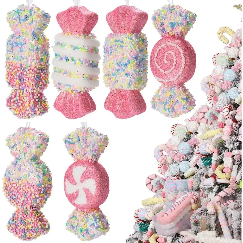 6pcs decorated with candy vines and Christmas trees, Christmas decorations ornaments and crafts, Candyland Theme Party Decoration Supplies