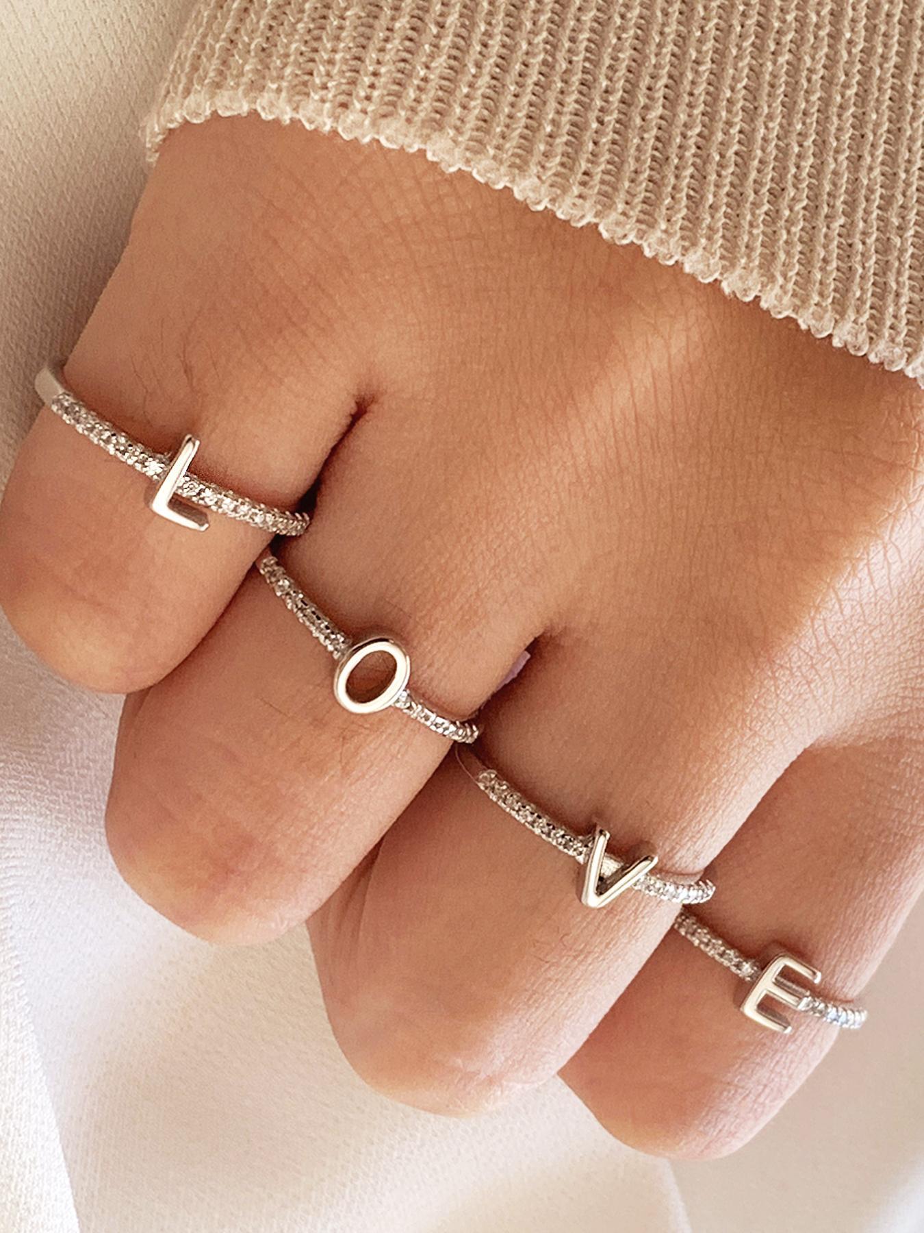 ✨26 Letters A-Z✨ Inlaid with artificial zircon accents, minimalist stackable rings for women | Exquisite daily jewelry gift #InitialRing #StackableRings