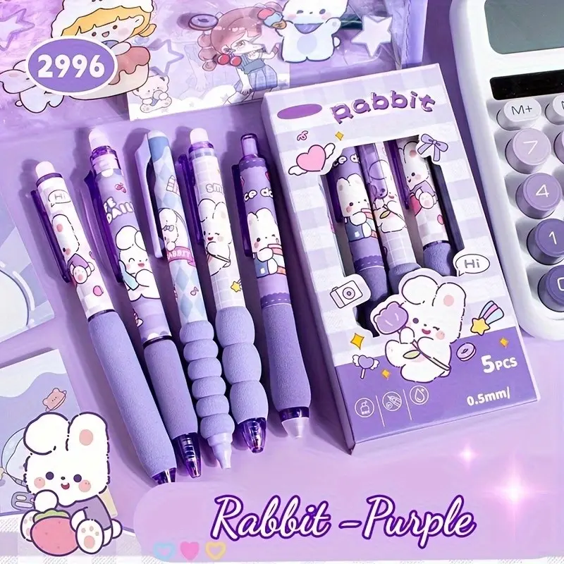 5pcs/set Erasable Neutral Pen, Soft Grip, Blue Ink, 0.5mm Tip, School Office Supplies, Gift Stationery, Back to School Season