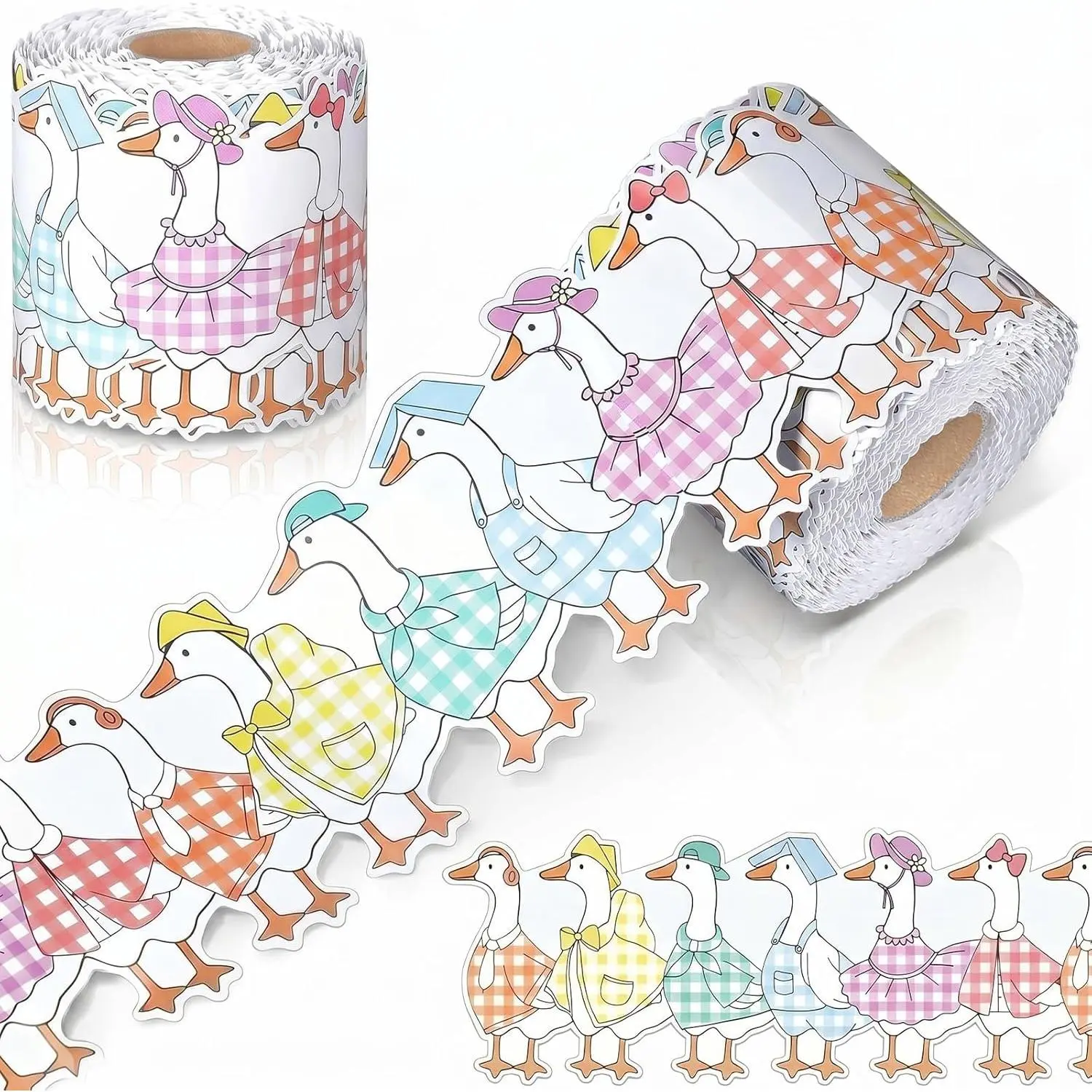 65 ft Silly Goose Classroom Decor Pastel Gingham Goose Bulletin Board Border Back to School Bulletin Board Trim for Classroom Chalkboard Library Wall Decor