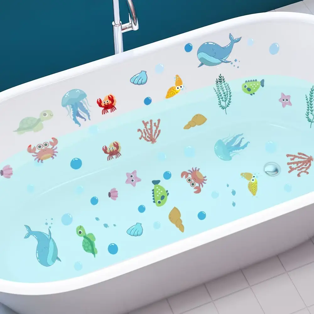 Set of 6 Underwater Whale Jellyfish Bathroom Stickers, Cute Cartoon Style, Toilet Decor, Bathtub Appliques, Home Wall Decals