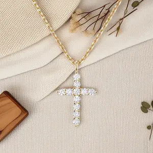 S925 Sterling Silver Cross Necklace – Iced Out Diamond Cross Pendant, Hip Hop Bling Chain for Men Women, Religious Jewelry Gift