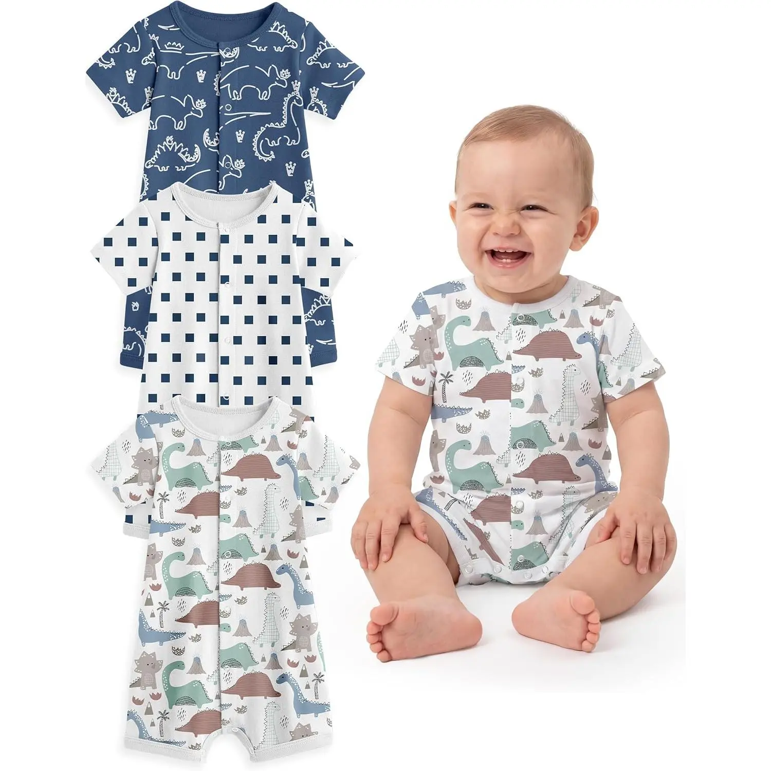Baby Boy Romper 0-18 Months 100% Organic Cotton Newborn Summer Clothes Short Sleeve Baby Outfit Soft Breathbale