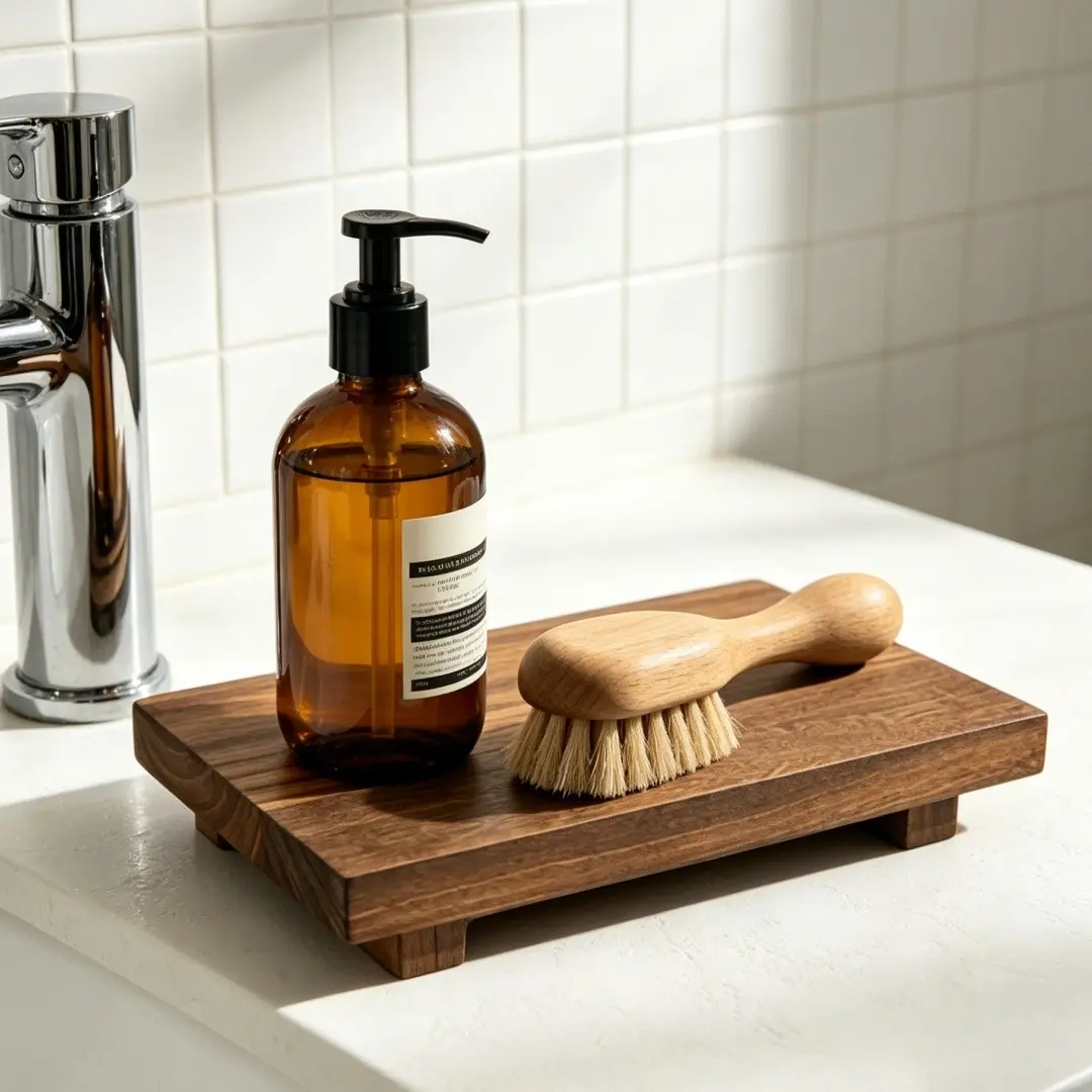 High-Quality Acacia Wood Bathroom Tray, Rectangular Bath Accessory with Base, Shower Tray, Soap Holder, Gift Idea
