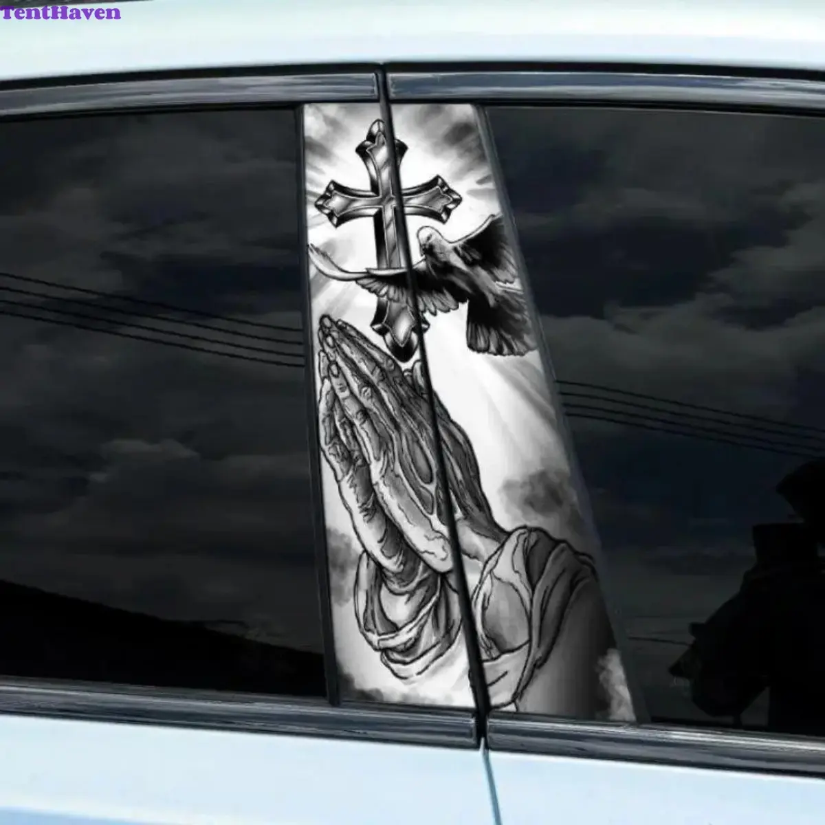 Faith-Based 2-Pack Car Cross Decals, Waterproof Vinyl Self-Adhesive Stickers, Scratch-Resistant Car B-Pillar Decor Accessories for Vehicles, Decoration