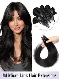 8D Micro Link Hair Extensions Human Hair, 12-22inches 28g/Pack Multiple Colors Straight Hair Extensions Micro beads Hair extension for Women,Invisible Mini  Beads Easy to Install for Wedding & Party