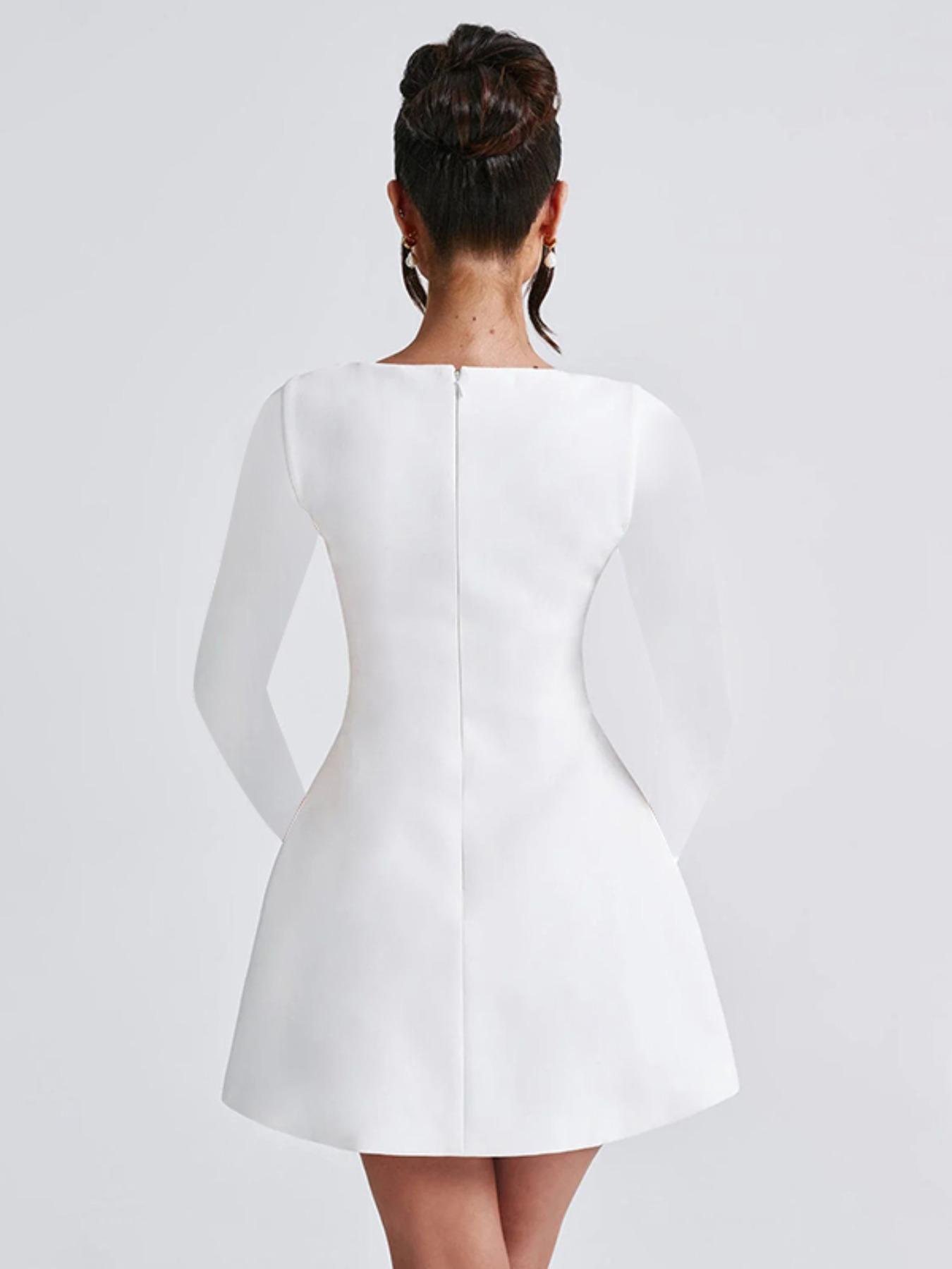 Women's Plain Square Neck A Line Dress, Casual Long Sleeve Short Dress for Fall & Winter, Women's Clothing for Daily Wear
