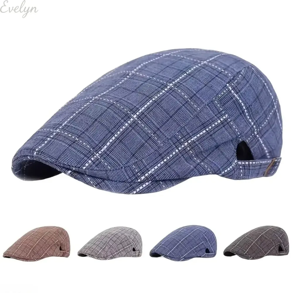 Unisex Spring/Autumn Retro Plaid Baseball Cap Painter Hat - Sunshade Hat for Middle-Aged and Elderly, Travel Hat