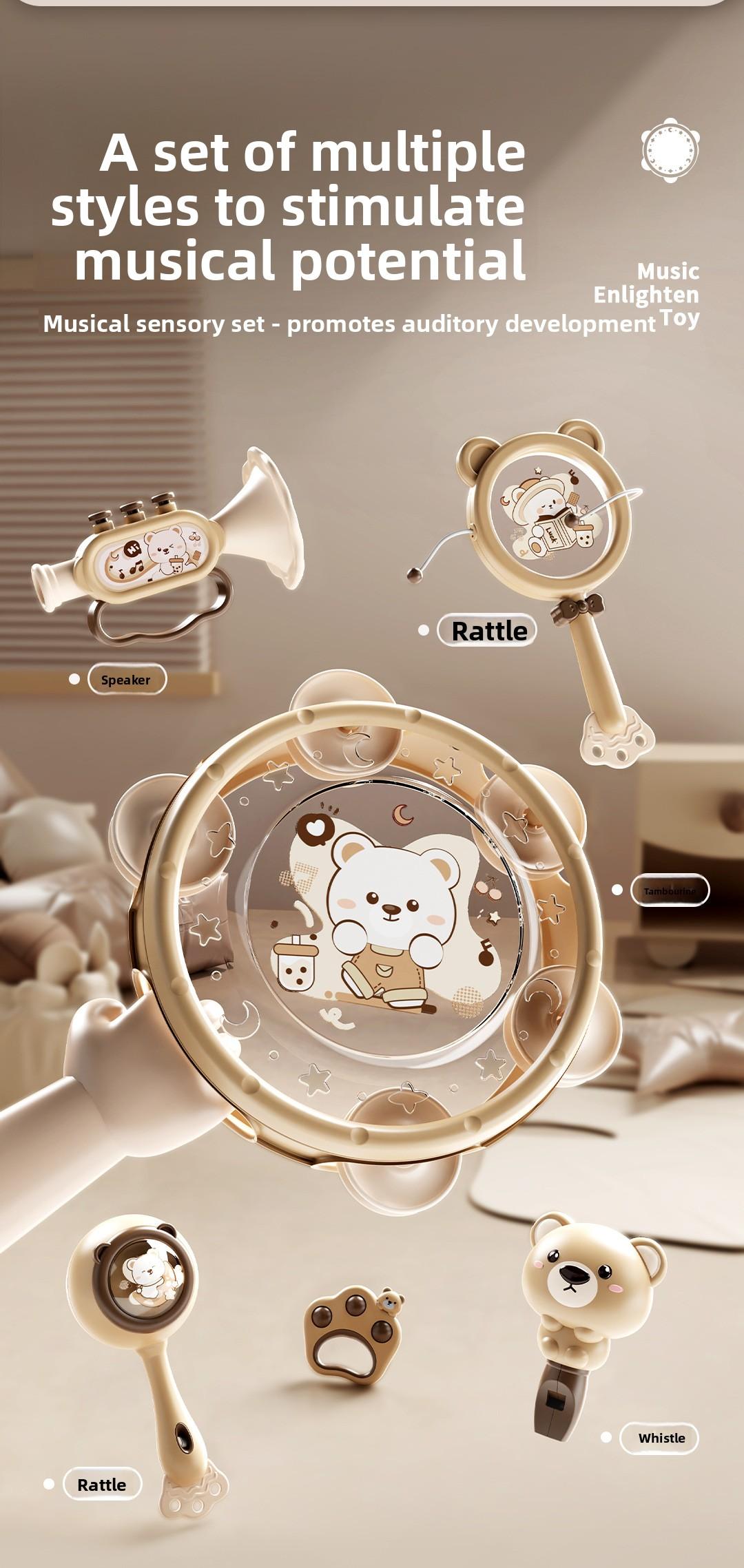Children's Toys Music Drum Percussion Instrument Baby Tambourine Early Childhood Education Enlightenment Infant 0-3 Years Old 1 Handbell